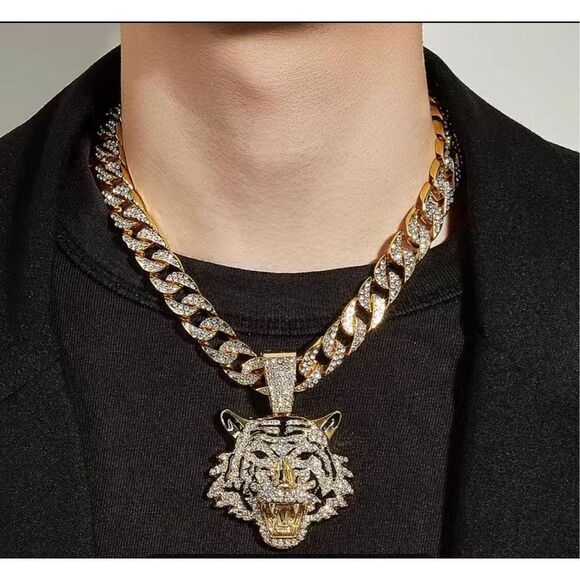 Tiger Head Pendant + Cuban Chain - Picture 3 of 6
